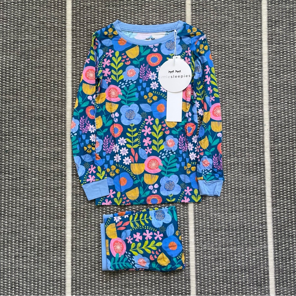 Little Sleepies Folk Floral Bamboo Viscose Two Piece Pajama Set, 5/6